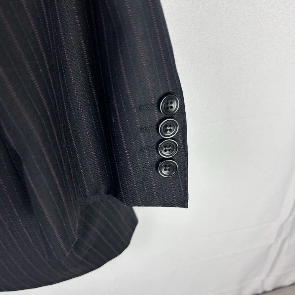 Zanetti Blazer US Size 44 Long Mens Black‎ Purple Pinstripe 100% Wool Super 120